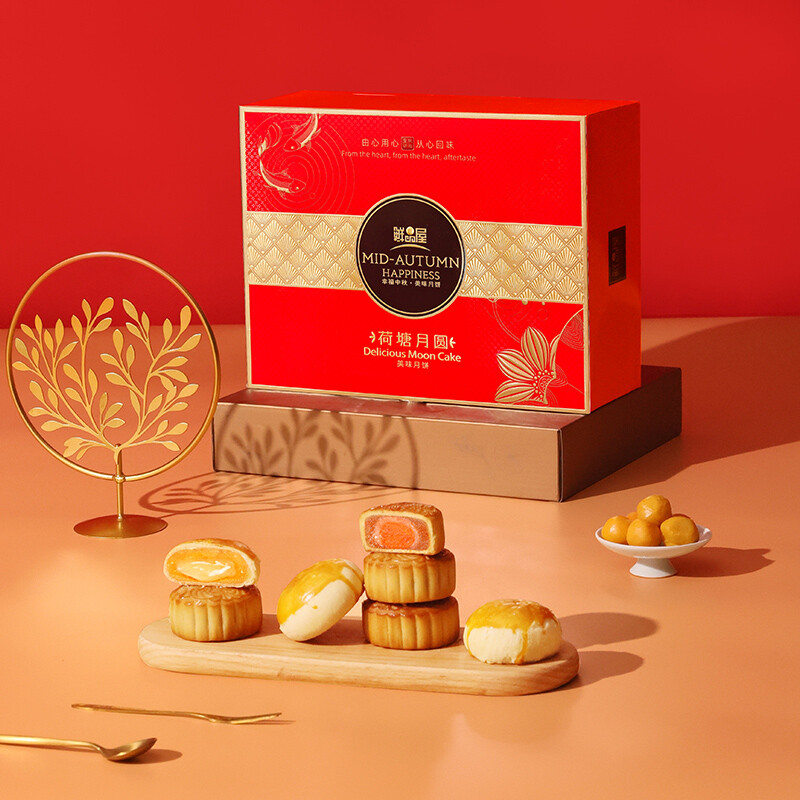 鮮品屋 荷塘月圓 美味月餅 12餅12味 900g 雙層禮盒裝包裝禮盒產(chǎn)品包裝創(chuàng)意設(shè)計欣賞(圖5)