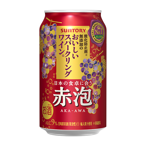 無抗氧化劑的美味火花葡萄酒。紅泡三得利食品飲料包裝設計(圖1)